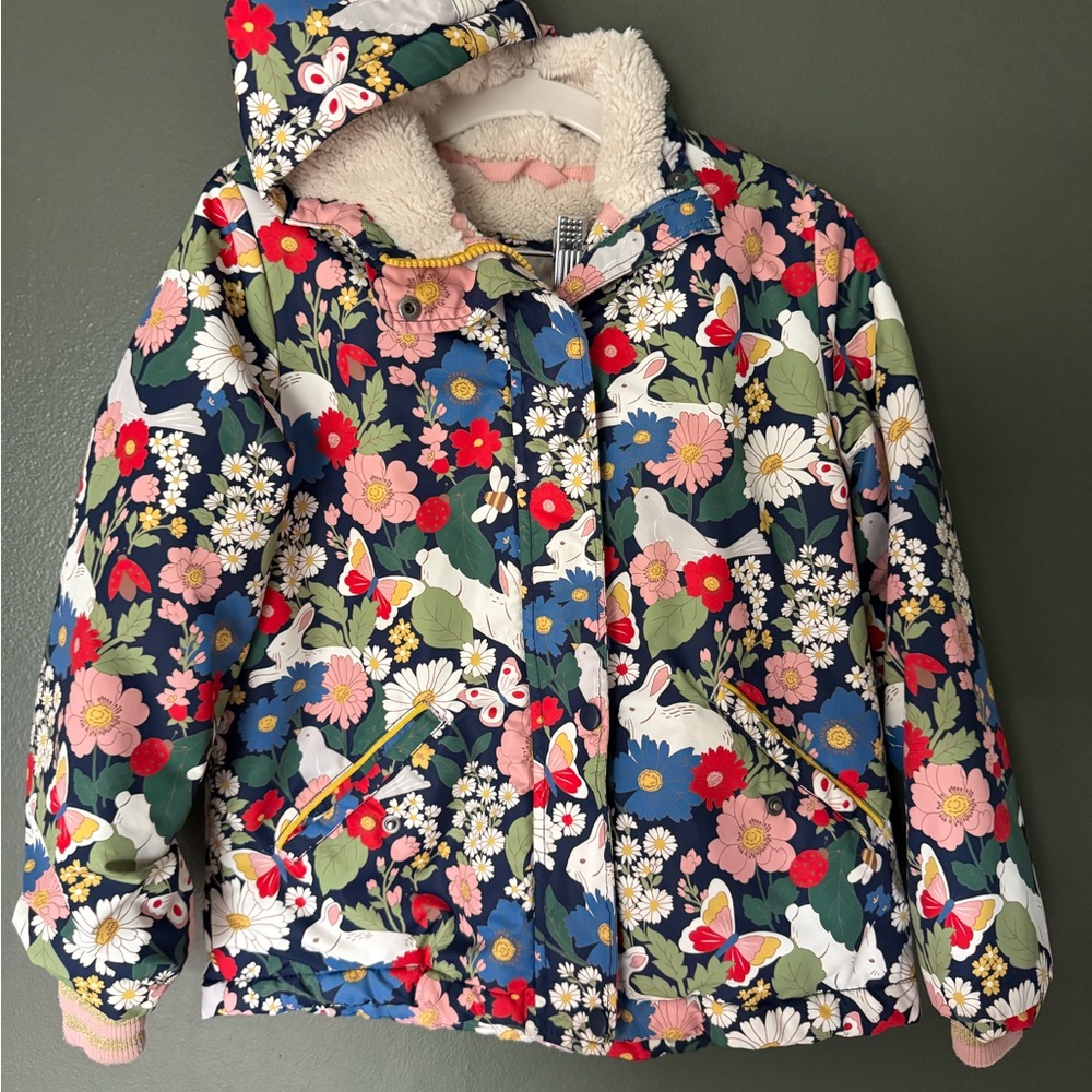 Mini Boden Navy Multi Floral Hooded Puffer Jacket